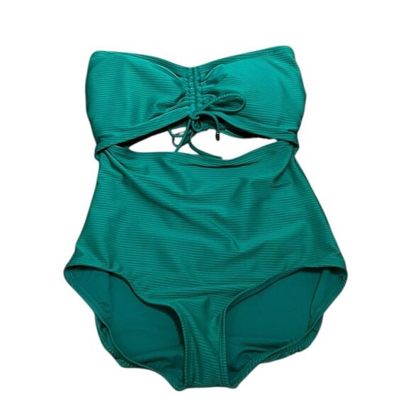 Time And Tru Green Strapless One-Piece Cut Out Ribbed Swimsuit, Size 1X 16W-18W - Picture 4 of 8